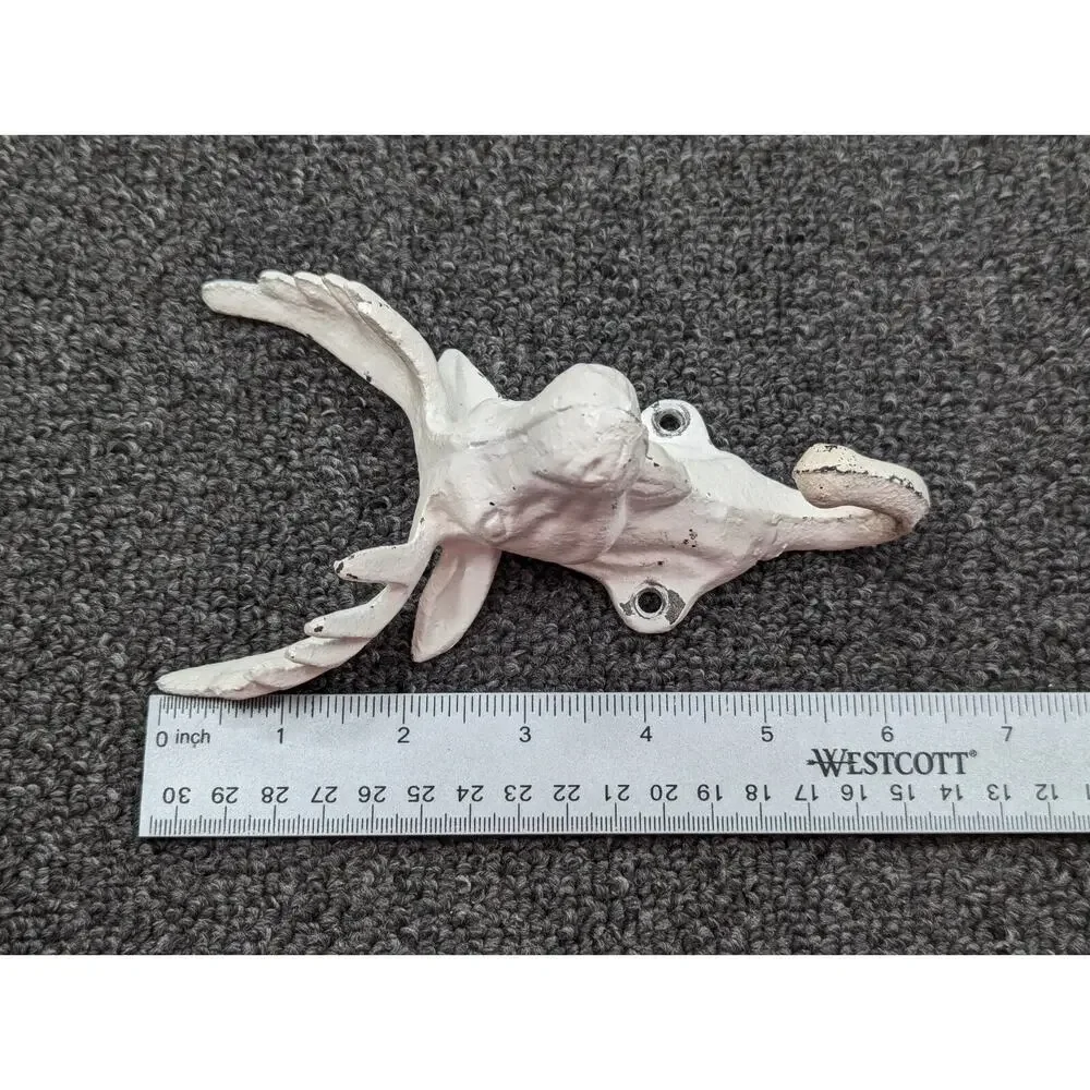 Cast Iron Set of 2 White Deer Moose Elk Antler Wall Coat Hooks 7